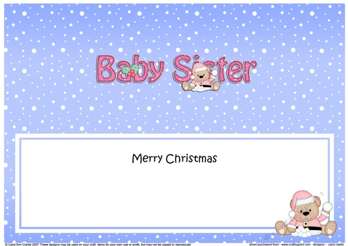 Large DL Merry Christmas BABY SISTER insert with Livvy Bear