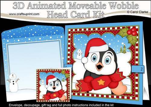 3D Animated Christmas Moveable Wobble Head Card Kit - Penguin has an Xmas Cracker