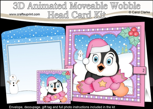 3D Animated Christmas Moveable Wobble Head Card Kit - Penguin has an Xmas Cracker