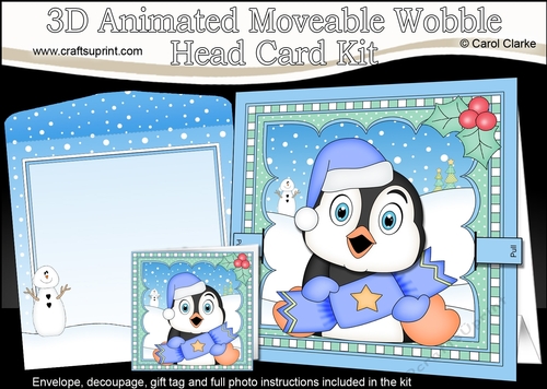 3D Animated Christmas Moveable Wobble Head Card Kit - Penguin has an Xmas Cracker
