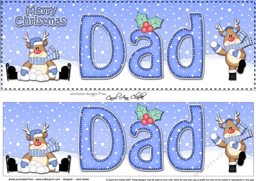 Large DL Merry Christmas DAD 3D decoupage with Rudolph 