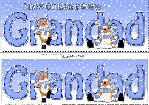 Large DL Merry Christmas GREAT GRANDAD 3D decoupage with Rudolph 