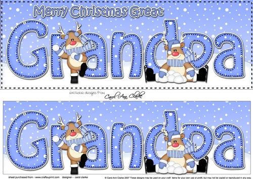 Large DL Merry Christmas GREAT GRANDPA 3D decoupage with Rudolph 