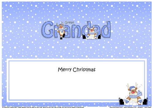 Large DL Merry Christmas GREAT GRANDAD insert with Rudolph