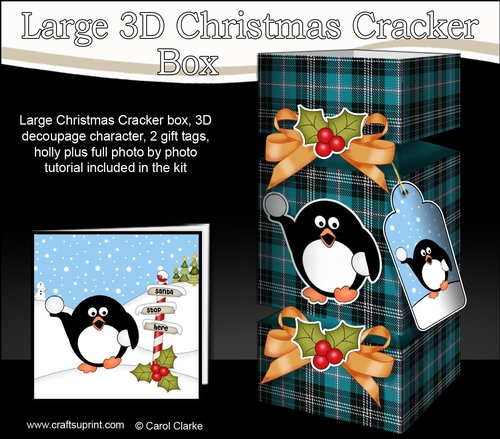 3D Large Christmas Cracker Box -  Tartan Pip Penguin