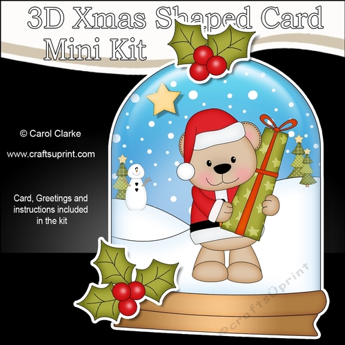 3D Shaped Christmas Snow Globe Card Kit - Livvy Bear has an Xmas Present