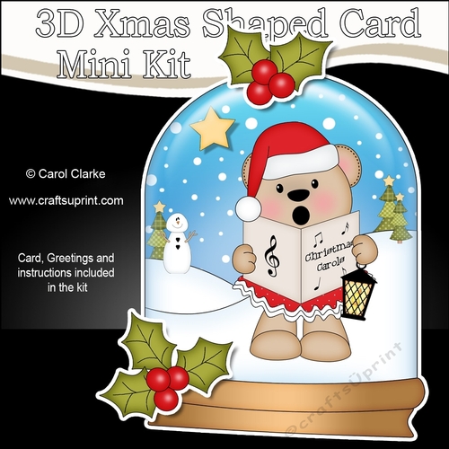 3D Shaped Christmas Snow Globe Card Kit - Livvy Bear is Carol Singing
