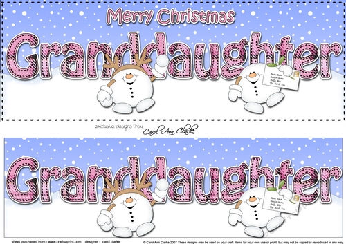 Large DL Merry Christmas GRANDDAUGHTER 3D decoupage with Snowball Sam