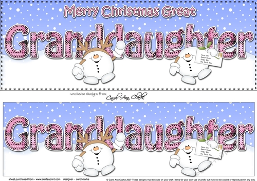 Large DL Merry Christmas GREAT GRANDDAUGHTER 3D decoupage with Snowball Sam