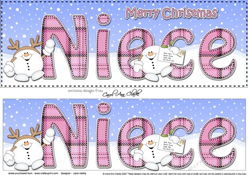 Large DL Merry Christmas NIECE 3D decoupage with Snowball Sam