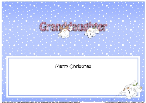 Large DL Merry Christmas GREAT GRANDDAUGHTER insert with Snowball Sam
