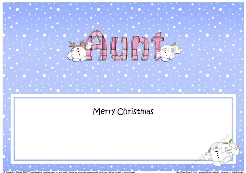 Large DL Merry Christmas AUNT insert with Snowball Sam