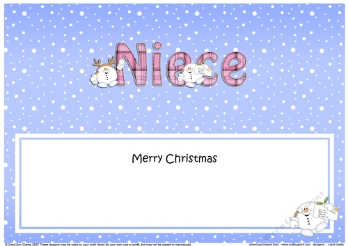 Large DL Merry Christmas NIECE insert with Snowball Sam