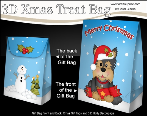 3D Christmas Gift Bag Mini Kit - Little Yorkie Dog
