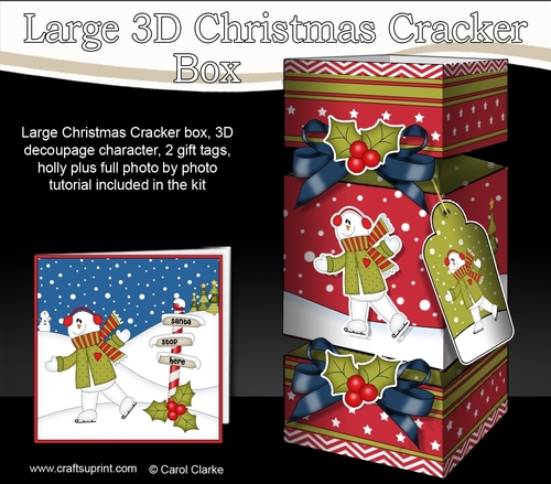3D Large Christmas Cracker Box -  Snowman Rio is Ice Skating