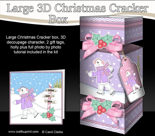 3D Large Christmas Cracker Box -  Snowman Rio is Ice Skating