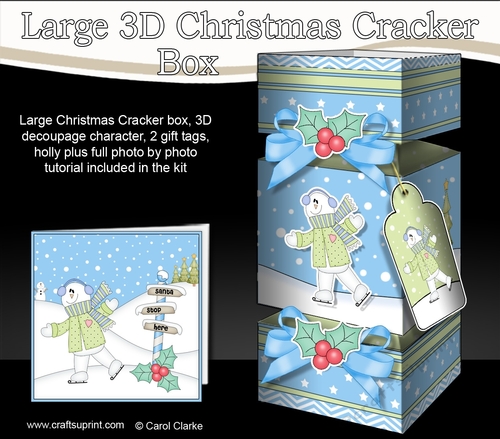 3D Large Christmas Cracker Box -  Snowman Rio is Ice Skating