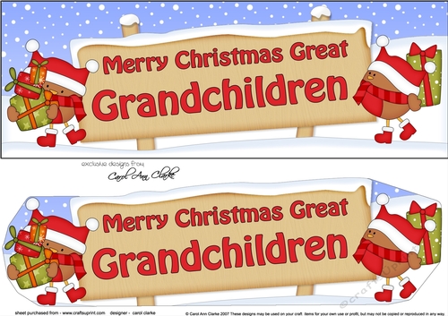 Large DL Merry Christmas GREAT GRANDCHILDREN with Robins 3D decoupage