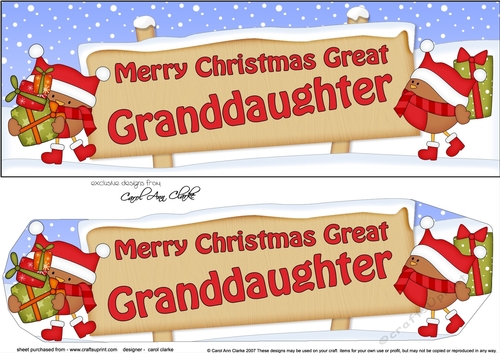 Large DL Merry Christmas GREAT GRANDDAUGHTER with Robins 3D decoupage