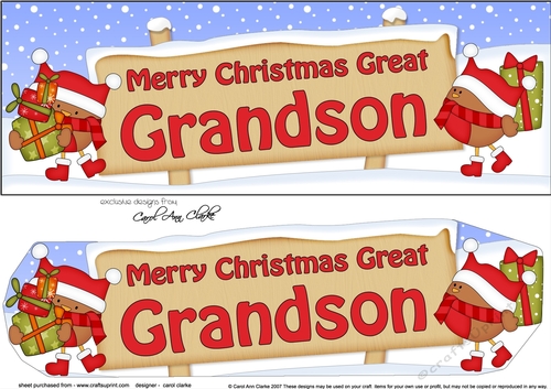 Large DL Merry Christmas GREAT GRANDSON with Robins 3D decoupage