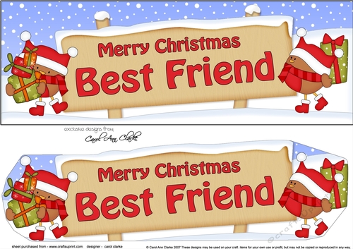 Large DL Merry Christmas BEST FRIEND with Robins 3D decoupage