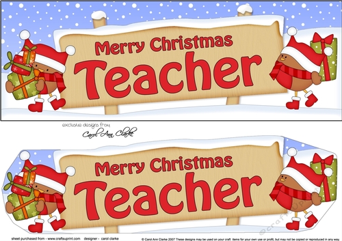Large DL Merry Christmas TEACHER with Robins 3D decoupage