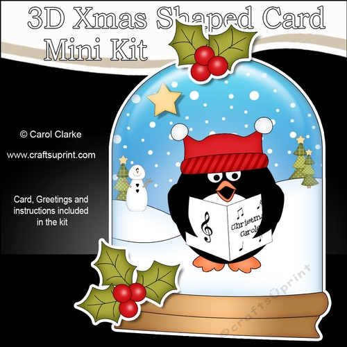 3D Shaped Christmas Snow Globe Card Kit - Pip Penguin is Carol Singing