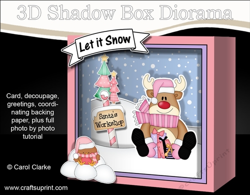 3D Christmas Diorama Shadow Box Card Mini Kit - Rudolph has Presents