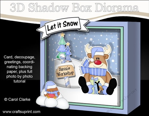 3D Christmas Diorama Shadow Box Card Mini Kit - Rudolph has Presents