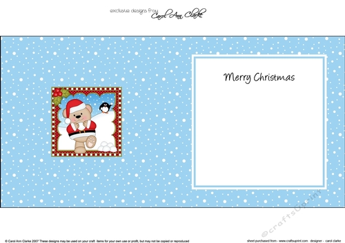 Christmas square landscape insert - Livvy Bear is having a Snowball Fight