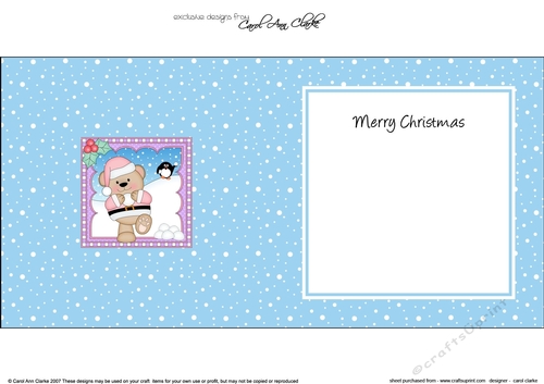 Christmas square landscape insert - Livvy Bear is having a Snowball Fight