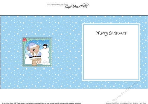 Christmas square landscape insert - Livvy Bear is having a Snowball Fight