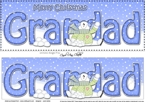 Large DL Merry Christmas GRANDAD 3D decoupage with Snowman Rio