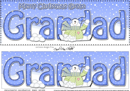 Large DL Merry Christmas GREAT GRANDAD 3D decoupage with Snowman Rio