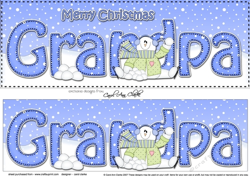 Large DL Merry Christmas GRANDPA 3D decoupage with Snowman Rio