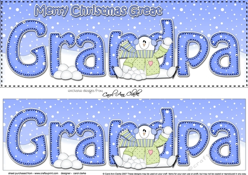Large DL Merry Christmas GREAT GRANDPA 3D decoupage with Snowman Rio