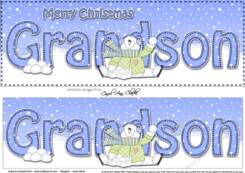 Large DL Merry Christmas GRANDSON 3D decoupage with Snowman Rio