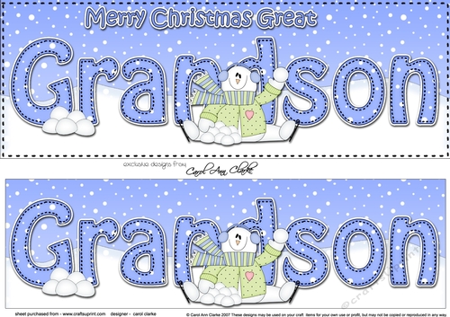 Large DL Merry Christmas GREAT GRANDSON 3D decoupage with Snowman Rio