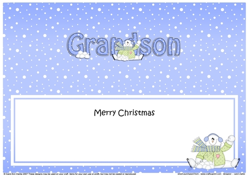 Large DL Merry Christmas GRANDSON insert with Snowman Rio