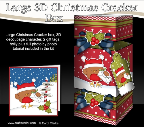 3D Large Christmas Cracker Box -  Bobbin Robin has an Xmas Letter