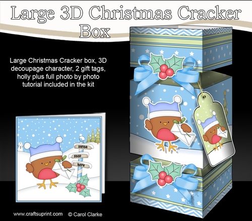3D Large Christmas Cracker Box -  Bobbin Robin has an Xmas Letter