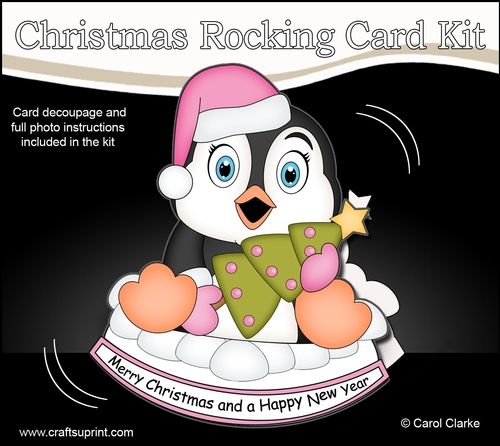 3D Shaped Rocking Christmas Card Mini Kit - Pip Penguin has an Xmas Tree
