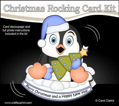 3D Shaped Rocking Christmas Card Mini Kit - Pip Penguin has an Xmas Tree
