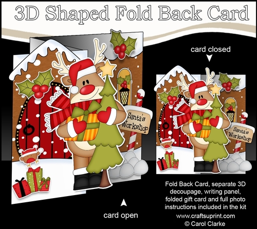 3D Shaped No-Hole Fold Back Christmas Card Mini Kit - Rudolph has an Xmas Tree