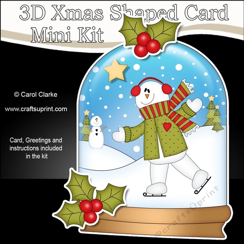 3D Shaped Christmas Snow Globe Card Kit - Snowman Rio is Skating