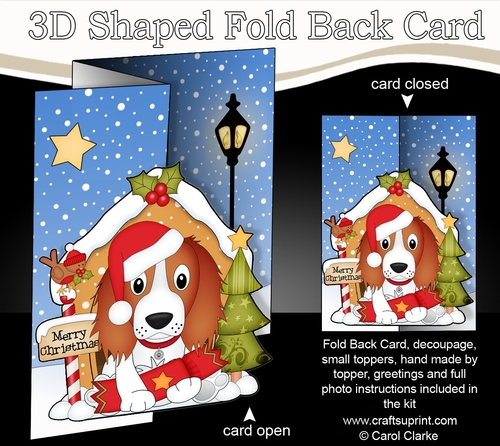 Shaped No-Hole Fold Back Christmas Kennel Card Kit - Little Springer Spaniel Dog