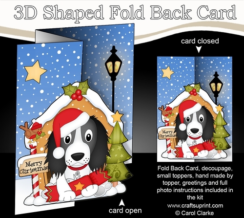 Shaped No-Hole Fold Back Christmas Kennel Card Kit - Little Springer Spaniel Dog