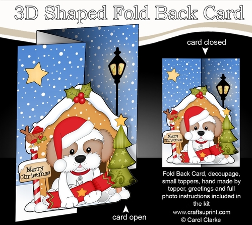 Shaped No-Hole Fold Back Christmas Kennel Card Kit - Little German Shepherd Dog