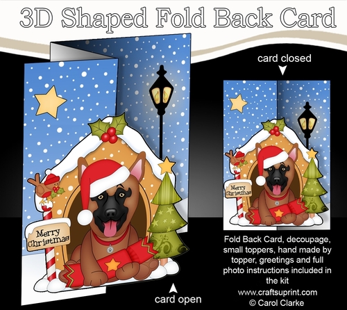 Shaped No-Hole Fold Back Christmas Kennel Card Kit - Little German Shepherd Dog