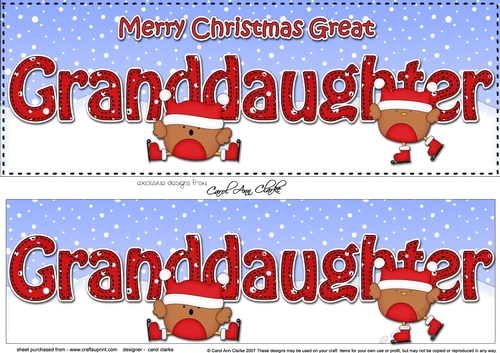 Large DL Merry Christmas GREAT GRANDDAUGHTER 3D decoupage with Bobbin Robin